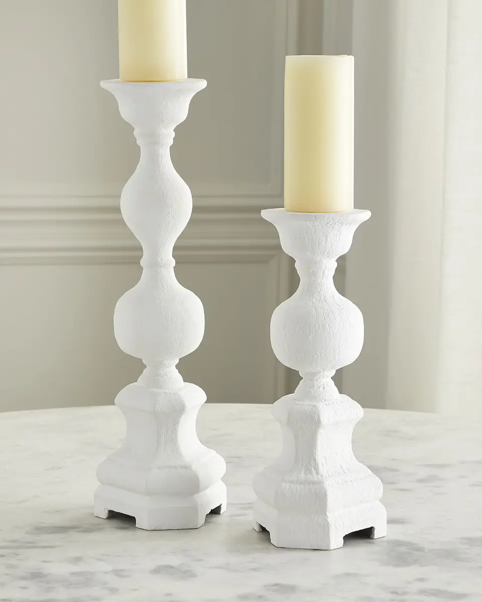Old World Design Harper White Gesso Candleholders | Thumbnail 4 Old World Design Harper White Gesso Candleholders | Thumbnail 4