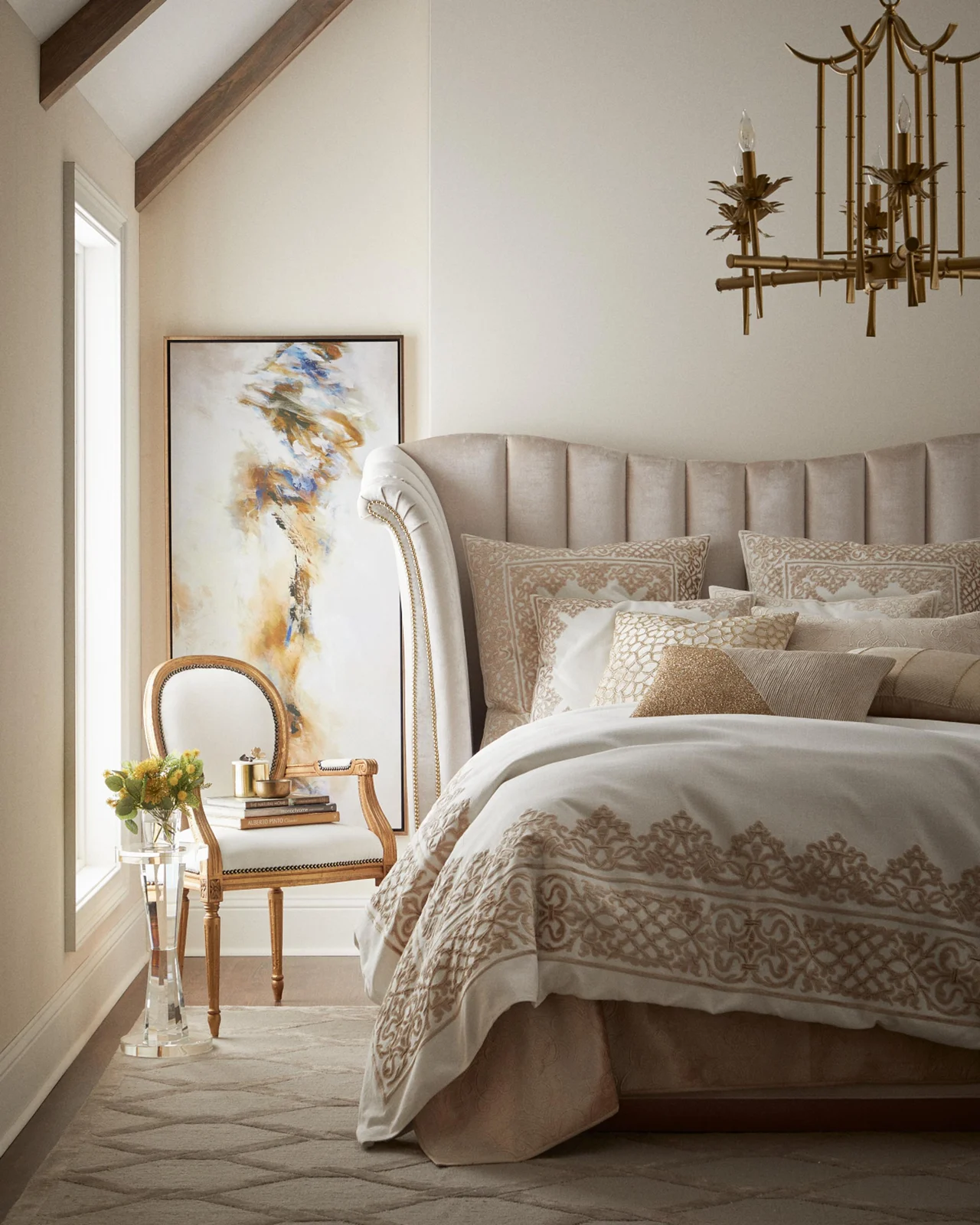 Callisto Home Larrisa Geo Metallic and Beaded Velvet Decorative Pillow