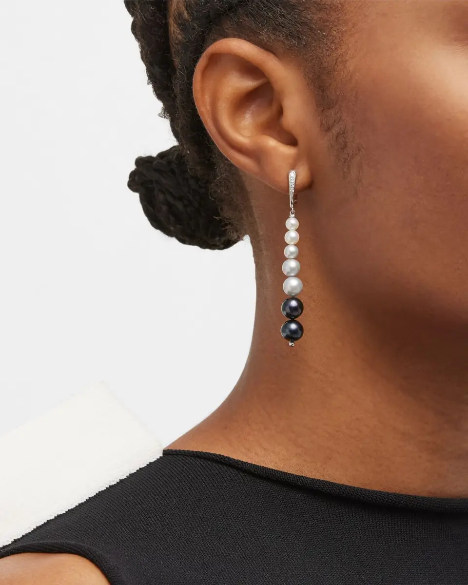 Utopia 18K White Gold Earrings with Diamonds and Graduating Pearls, 4-8mm | Thumbnail 2 Utopia 18K White Gold Earrings with Diamonds and Graduating Pearls, 4-8mm | Thumbnail 2