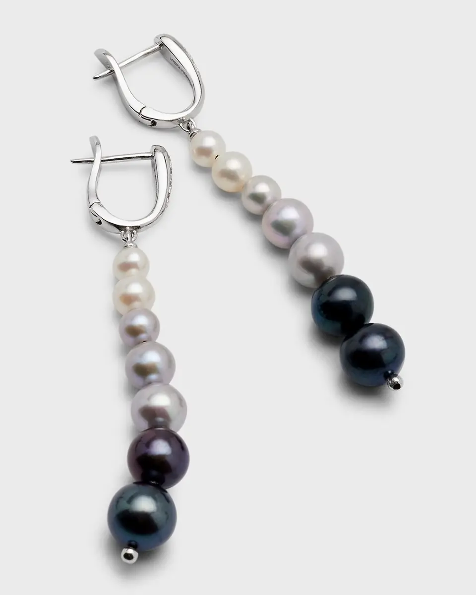Utopia 18K White Gold Earrings with Diamonds and Graduating Pearls, 4-8mm | Thumbnail 3 Utopia 18K White Gold Earrings with Diamonds and Graduating Pearls, 4-8mm | Thumbnail 3
