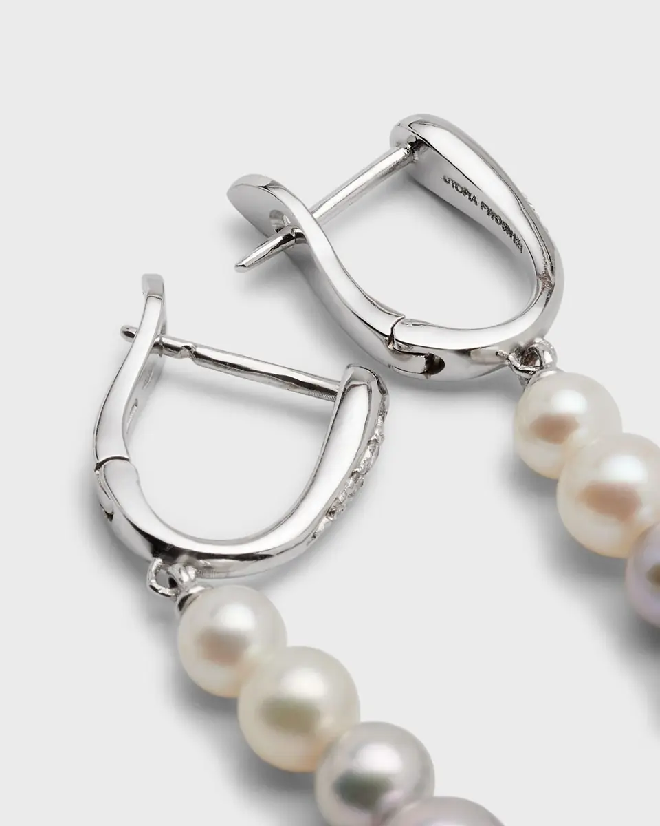 Utopia 18K White Gold Earrings with Diamonds and Graduating Pearls, 4-8mm | Thumbnail 4 Utopia 18K White Gold Earrings with Diamonds and Graduating Pearls, 4-8mm | Thumbnail 4
