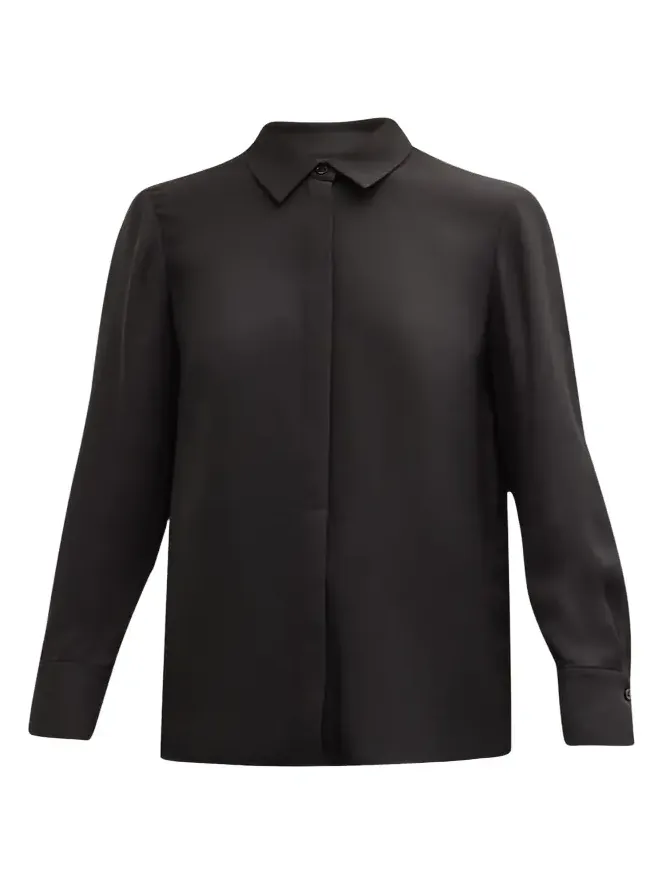 Scottie Silk Button-Down Blouse