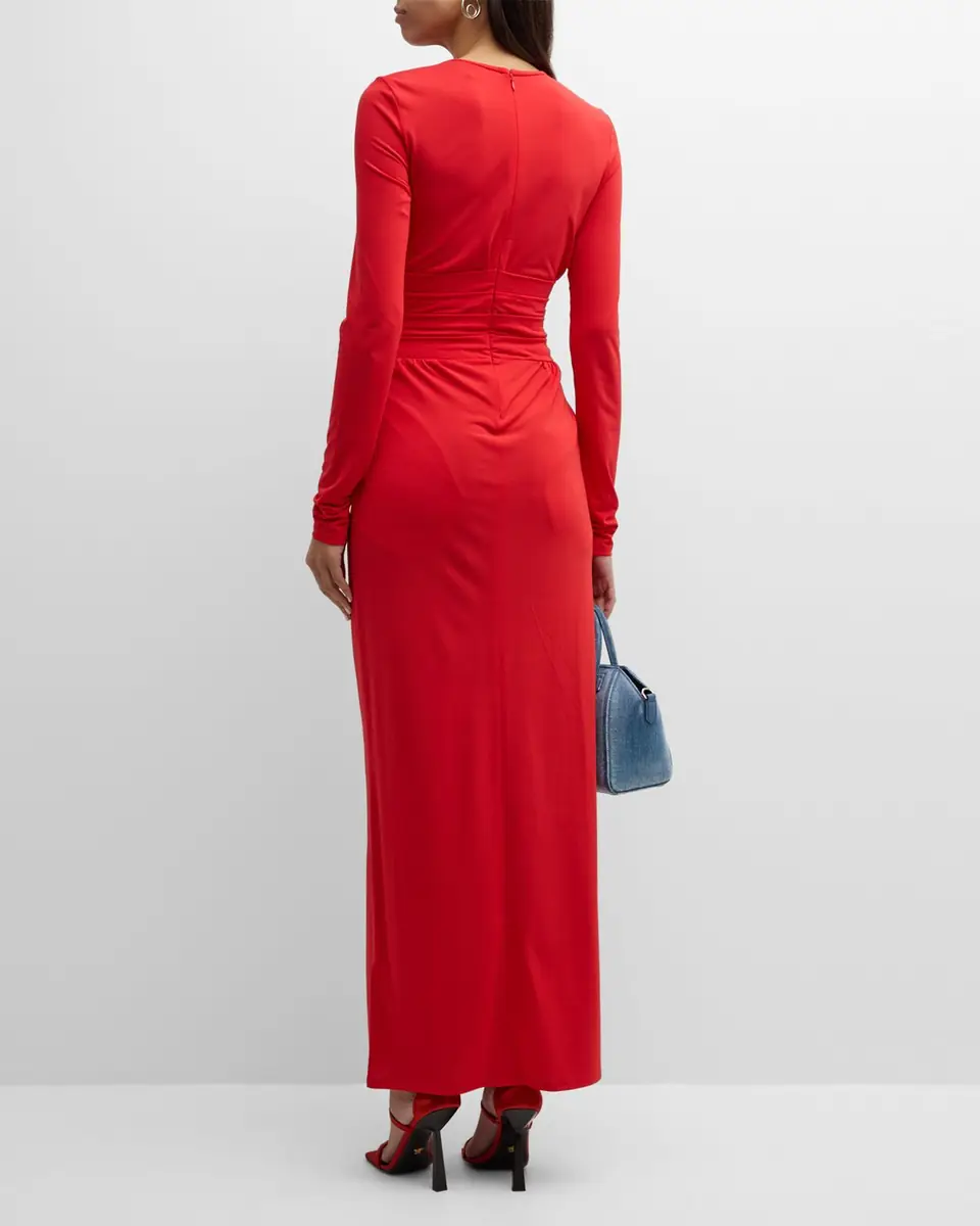 Emporio Armani Pleated Long-Sleeve Jersey Column Gown | Thumbnail 4