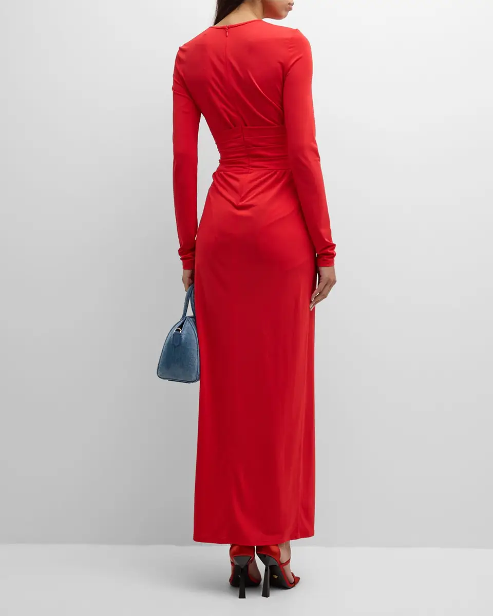 Emporio Armani Pleated Long-Sleeve Jersey Column Gown | Thumbnail 6