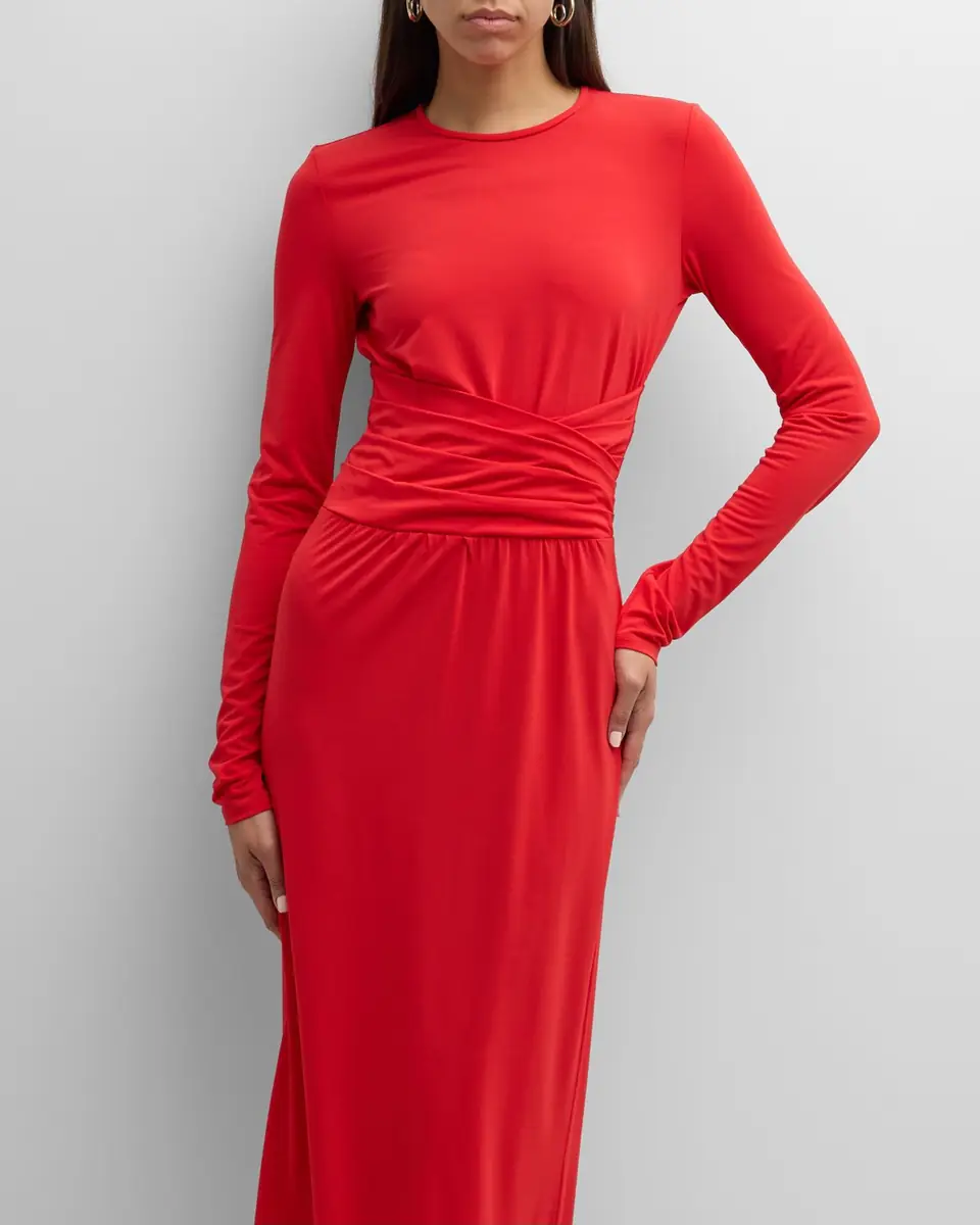 Emporio Armani Pleated Long-Sleeve Jersey Column Gown | Thumbnail 7