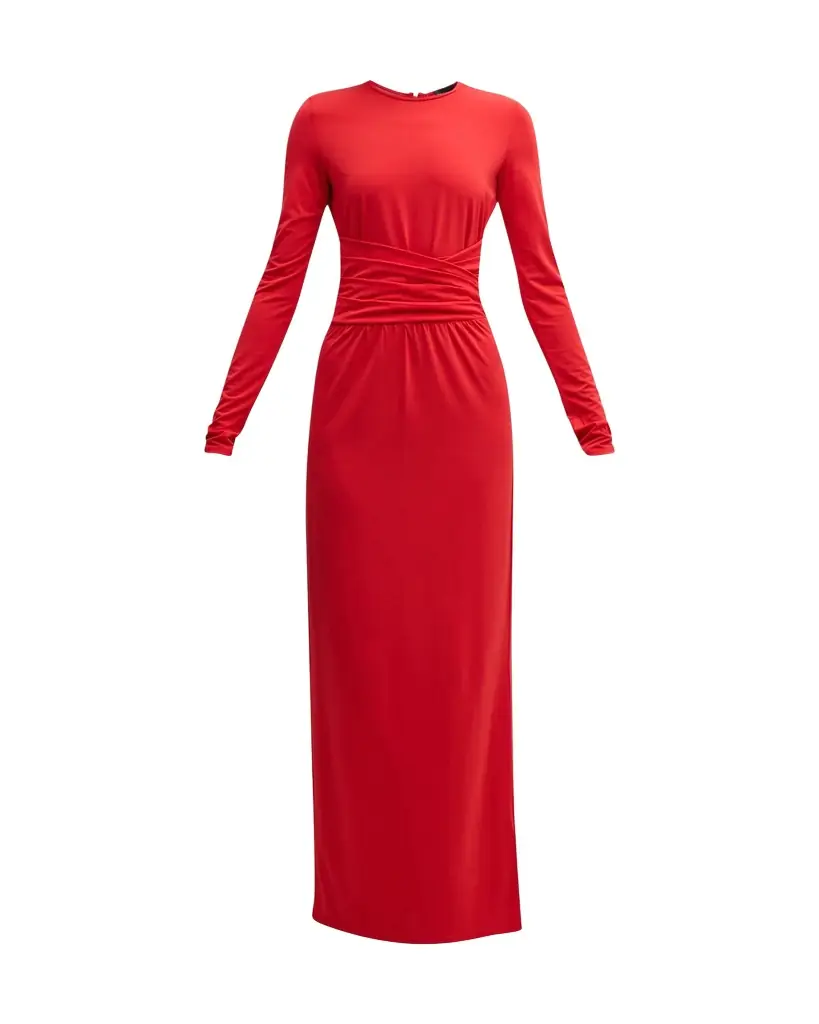 Emporio Armani Pleated Long-Sleeve Jersey Column Gown | Image 1 Emporio Armani Pleated Long-Sleeve Jersey Column Gown | Image 1