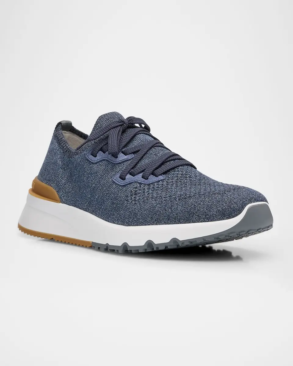 Brunello Cucinelli Men's Melange Knit Runner Sneakers | Thumbnail 2 Brunello Cucinelli Men's Melange Knit Runner Sneakers | Thumbnail 2