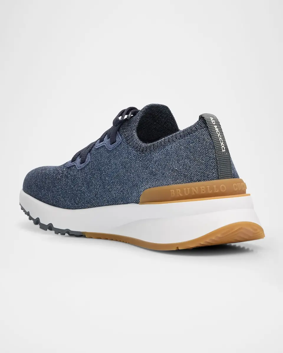Brunello Cucinelli Men's Melange Knit Runner Sneakers | Thumbnail 3 Brunello Cucinelli Men's Melange Knit Runner Sneakers | Thumbnail 3