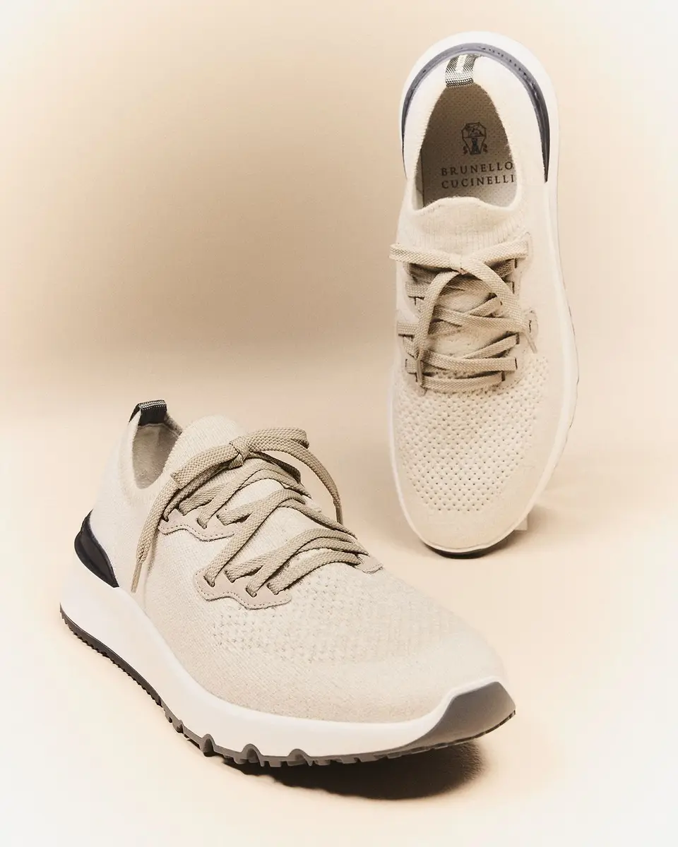 Brunello Cucinelli Men's Melange Knit Runner Sneakers | Thumbnail 4 Brunello Cucinelli Men's Melange Knit Runner Sneakers | Thumbnail 4