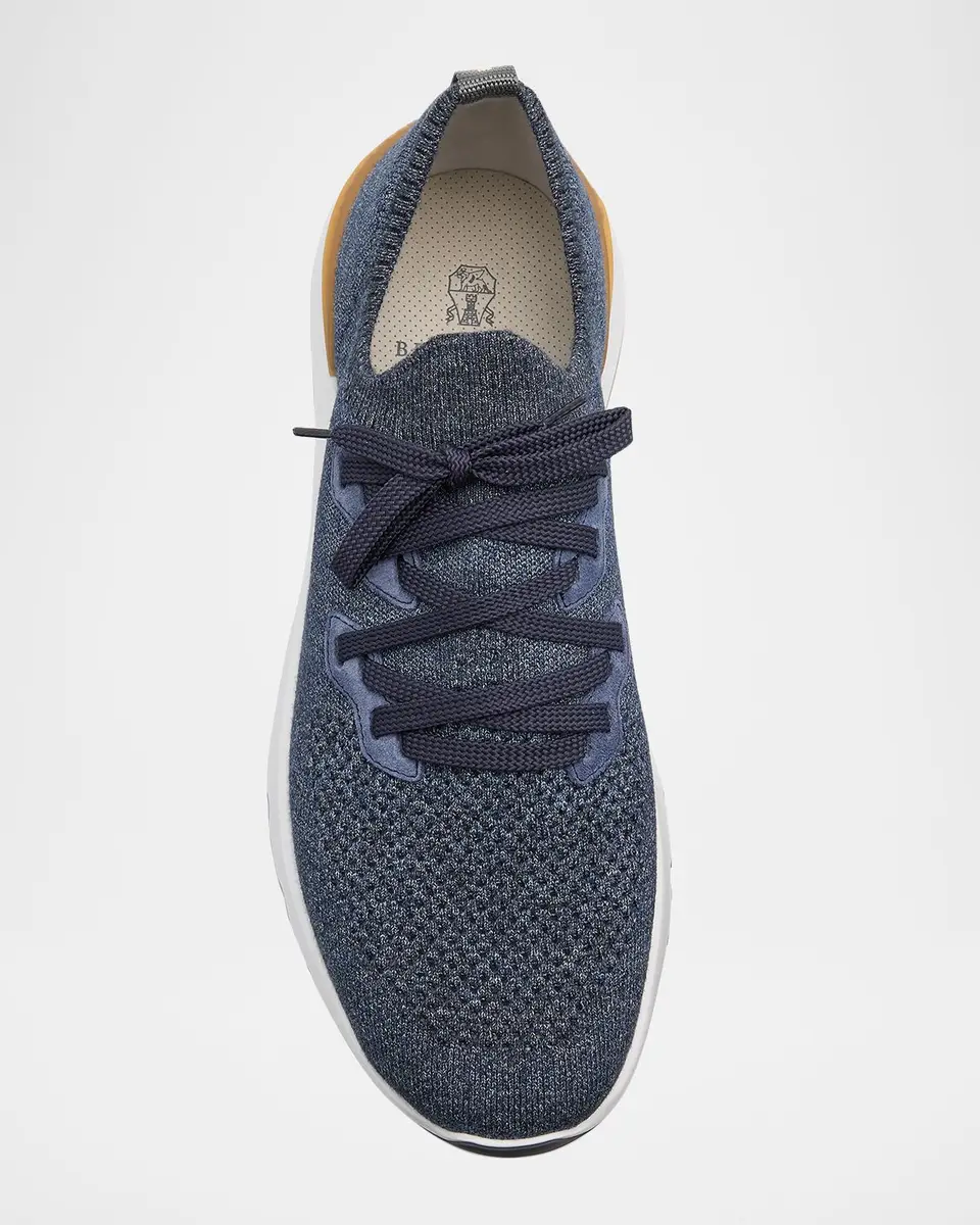 Brunello Cucinelli Men's Melange Knit Runner Sneakers | Thumbnail 5 Brunello Cucinelli Men's Melange Knit Runner Sneakers | Thumbnail 5