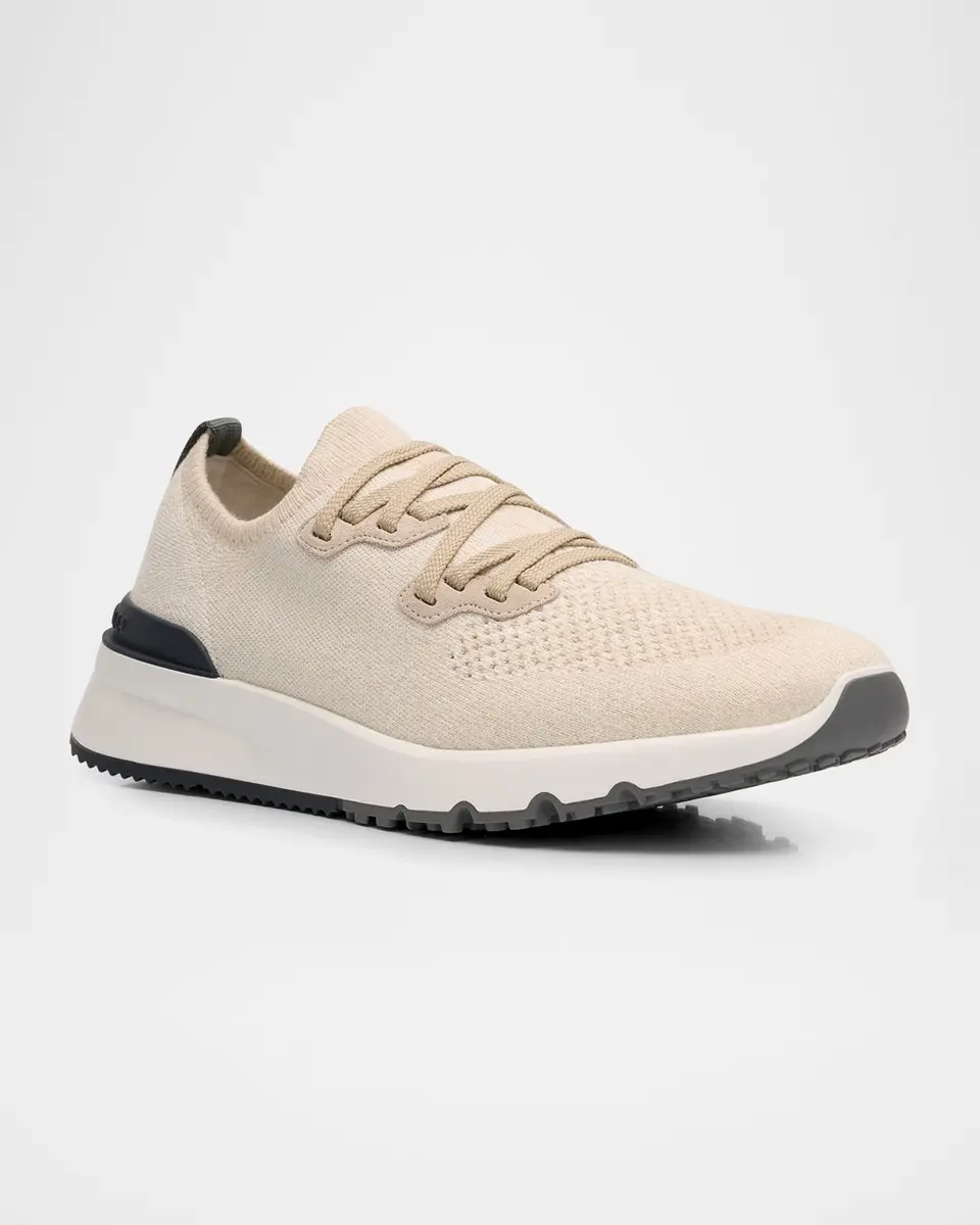 Brunello Cucinelli Men's Melange Knit Runner Sneakers | Thumbnail 8 Brunello Cucinelli Men's Melange Knit Runner Sneakers | Thumbnail 8