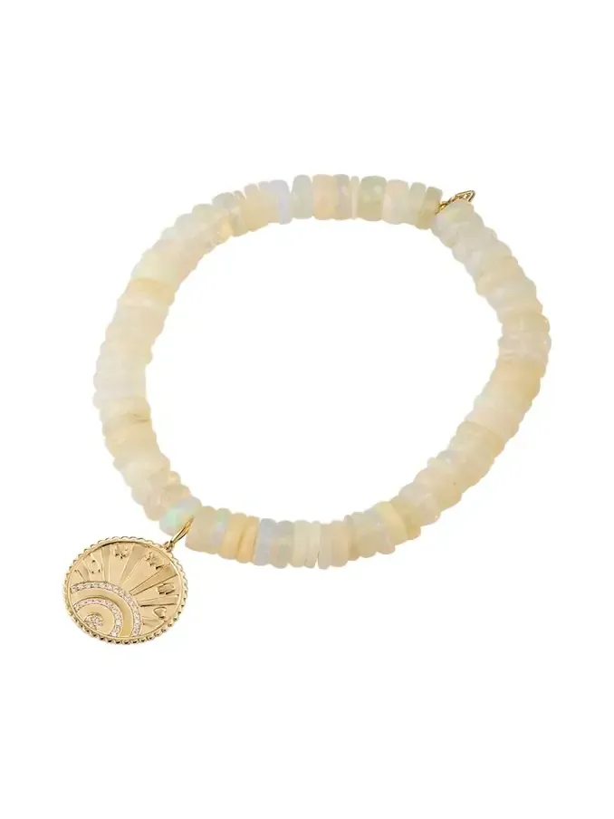 14K Yellow Gold Small Pave Diamond Luck Coin Bracelet