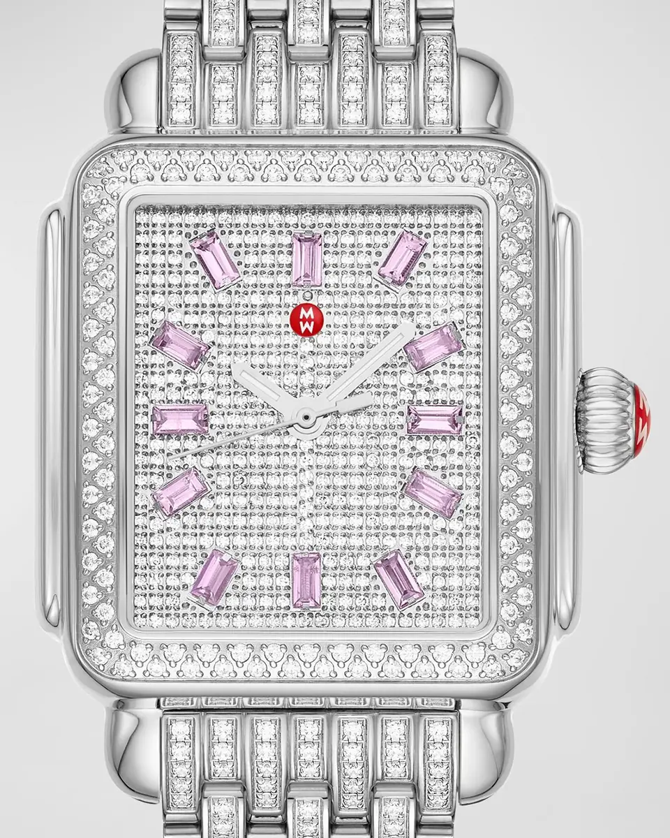 Michele Limited Edition Deco Stainless Steel Pink Sapphire and Pave Diamond Watch | Thumbnail 4