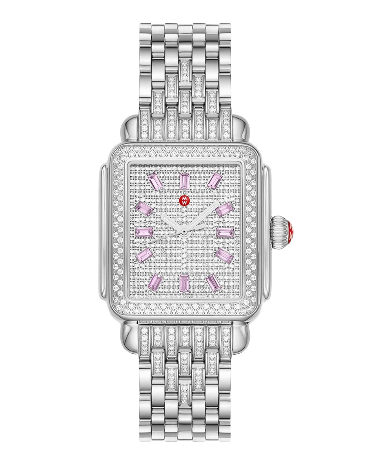 Limited Edition Deco Stainless Steel Pink Sapphire and Pave Diamond Watch Limited Edition Deco Stainless Steel Pink Sapphire and Pave Diamond Watch