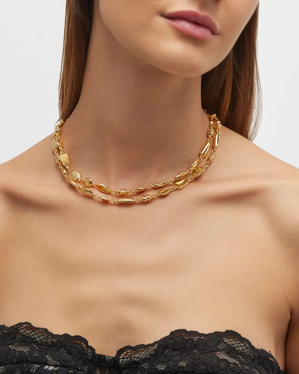 Ben-Amun 24K Gold Two-Row Nuggets Necklace | Thumbnail 2