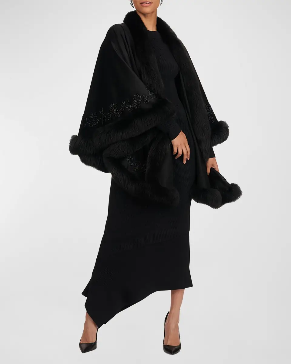 Gorski Embroidered Wool and Cashmere Capelet with Lamb Trim | Thumbnail 3 Gorski Embroidered Wool and Cashmere Capelet with Lamb Trim | Thumbnail 3