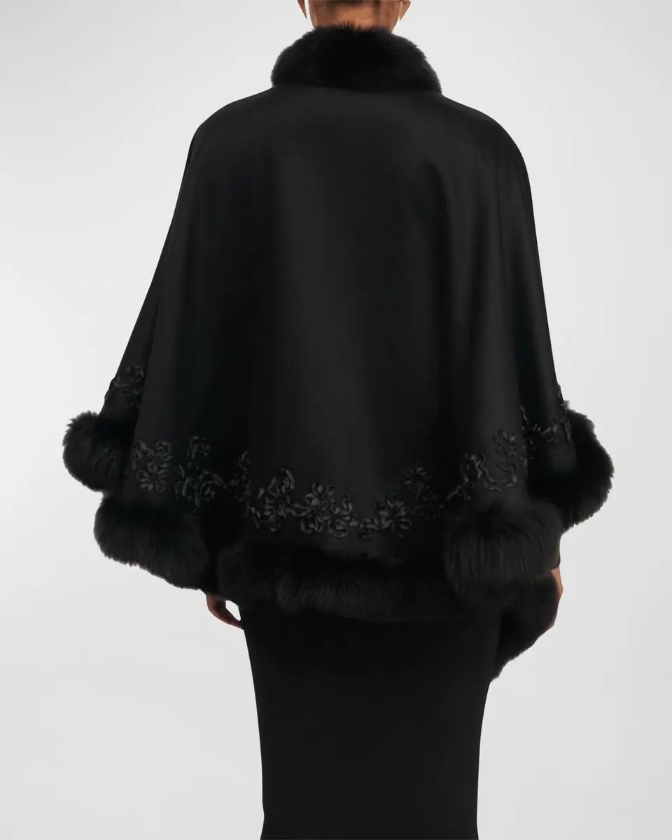 Gorski Embroidered Wool and Cashmere Capelet with Lamb Trim | Thumbnail 4 Gorski Embroidered Wool and Cashmere Capelet with Lamb Trim | Thumbnail 4