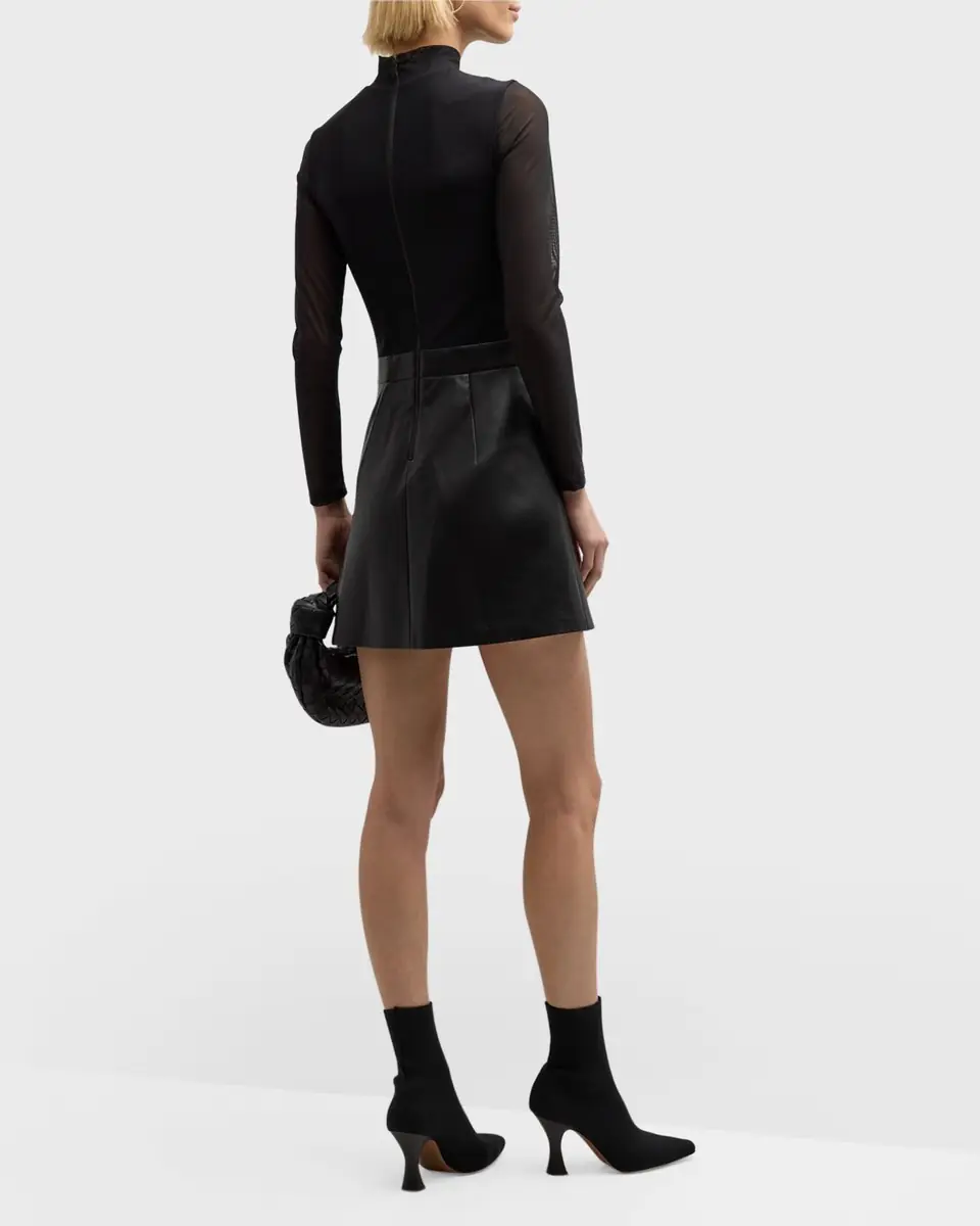 Alice + Olivia Chara Long-Sleeve Vegan Leather Pleated Mini Dress | Thumbnail 4 Alice + Olivia Chara Long-Sleeve Vegan Leather Pleated Mini Dress | Thumbnail 4
