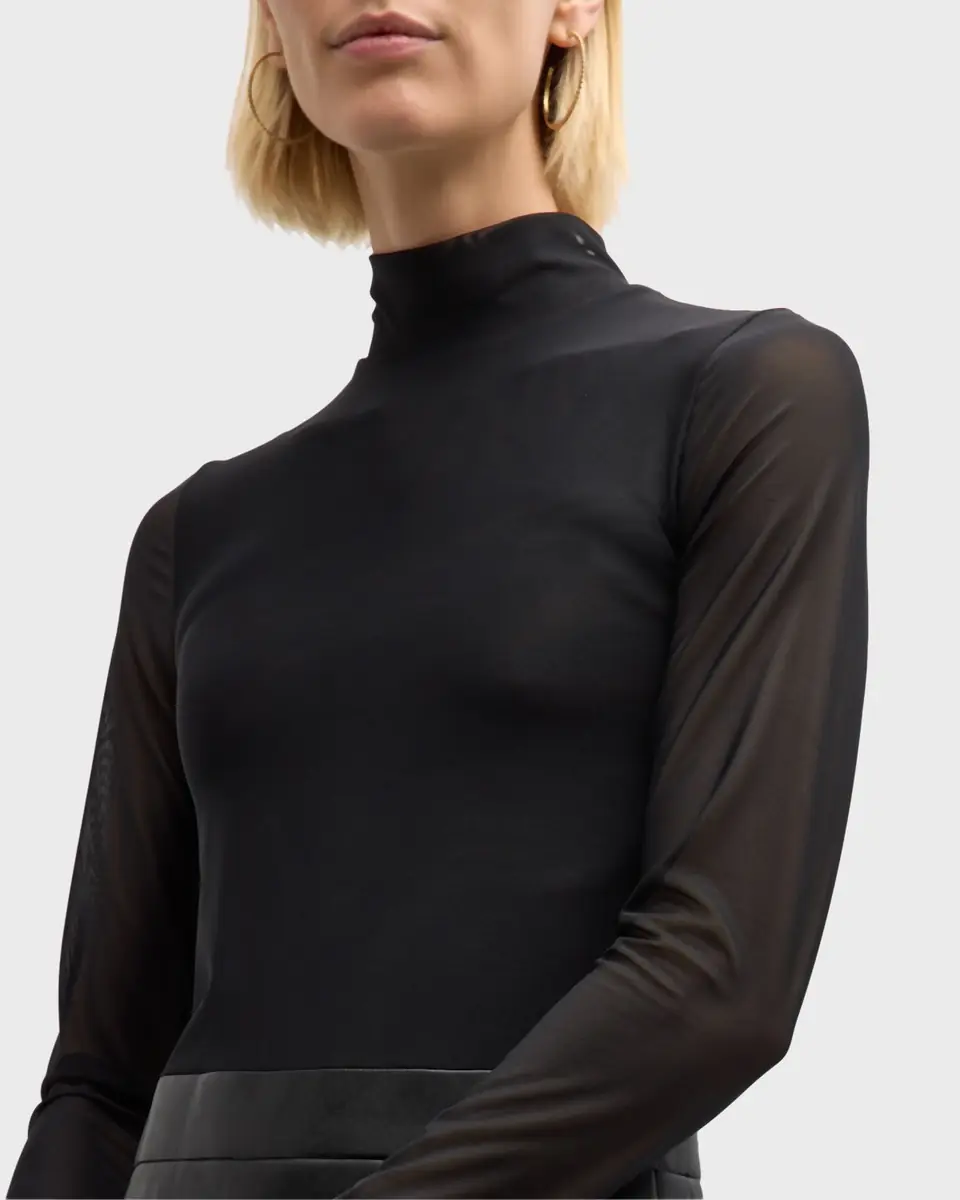Alice + Olivia Chara Long-Sleeve Vegan Leather Pleated Mini Dress | Thumbnail 5 Alice + Olivia Chara Long-Sleeve Vegan Leather Pleated Mini Dress | Thumbnail 5