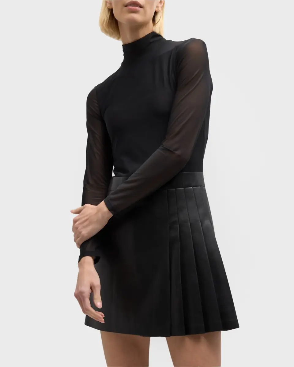 Alice + Olivia Chara Long-Sleeve Vegan Leather Pleated Mini Dress | Thumbnail 7 Alice + Olivia Chara Long-Sleeve Vegan Leather Pleated Mini Dress | Thumbnail 7