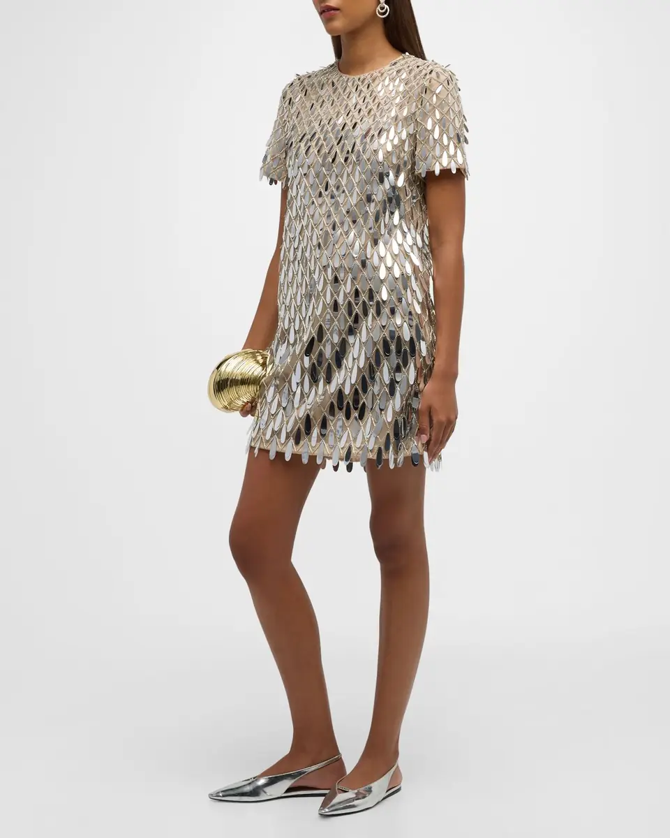 Valentino Garavani Sequined Crystal Short-Sleeve Mini Shift Dress | Thumbnail 2 Valentino Garavani Sequined Crystal Short-Sleeve Mini Shift Dress | Thumbnail 2