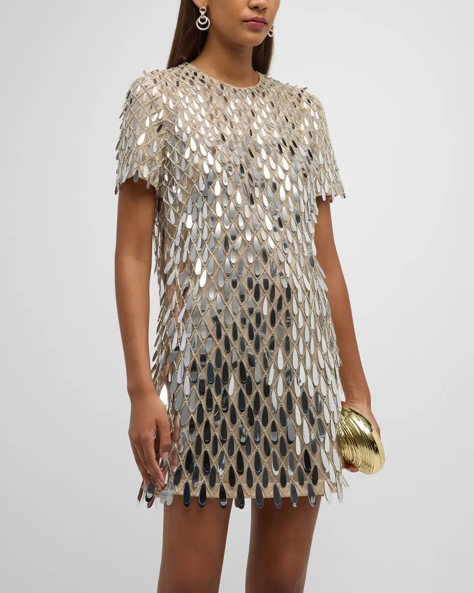 Valentino Garavani Sequined Crystal Short-Sleeve Mini Shift Dress | Thumbnail 3 Valentino Garavani Sequined Crystal Short-Sleeve Mini Shift Dress | Thumbnail 3