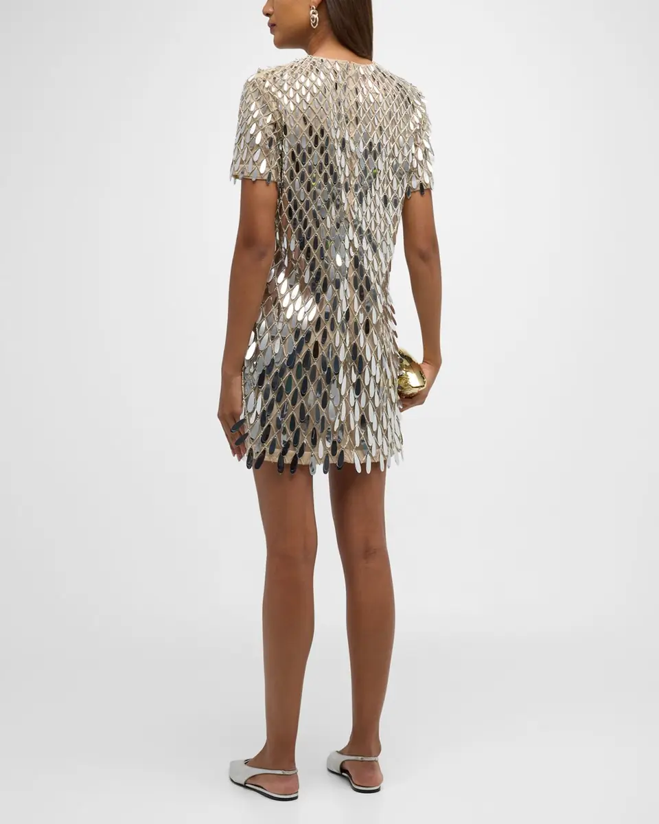 Valentino Garavani Sequined Crystal Short-Sleeve Mini Shift Dress | Thumbnail 4 Valentino Garavani Sequined Crystal Short-Sleeve Mini Shift Dress | Thumbnail 4