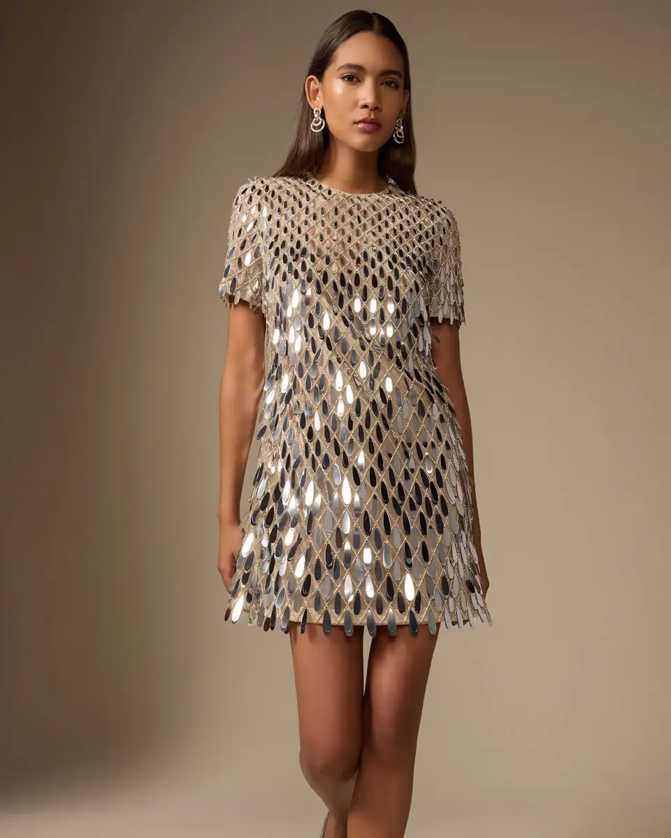 Valentino Garavani Sequined Crystal Short-Sleeve Mini Shift Dress | Thumbnail 5 Valentino Garavani Sequined Crystal Short-Sleeve Mini Shift Dress | Thumbnail 5