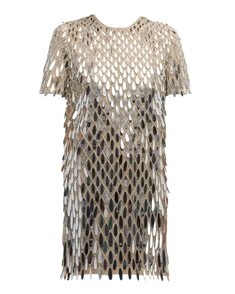 Sequined Crystal Short-Sleeve Mini Shift Dress Sequined Crystal Short-Sleeve Mini Shift Dress