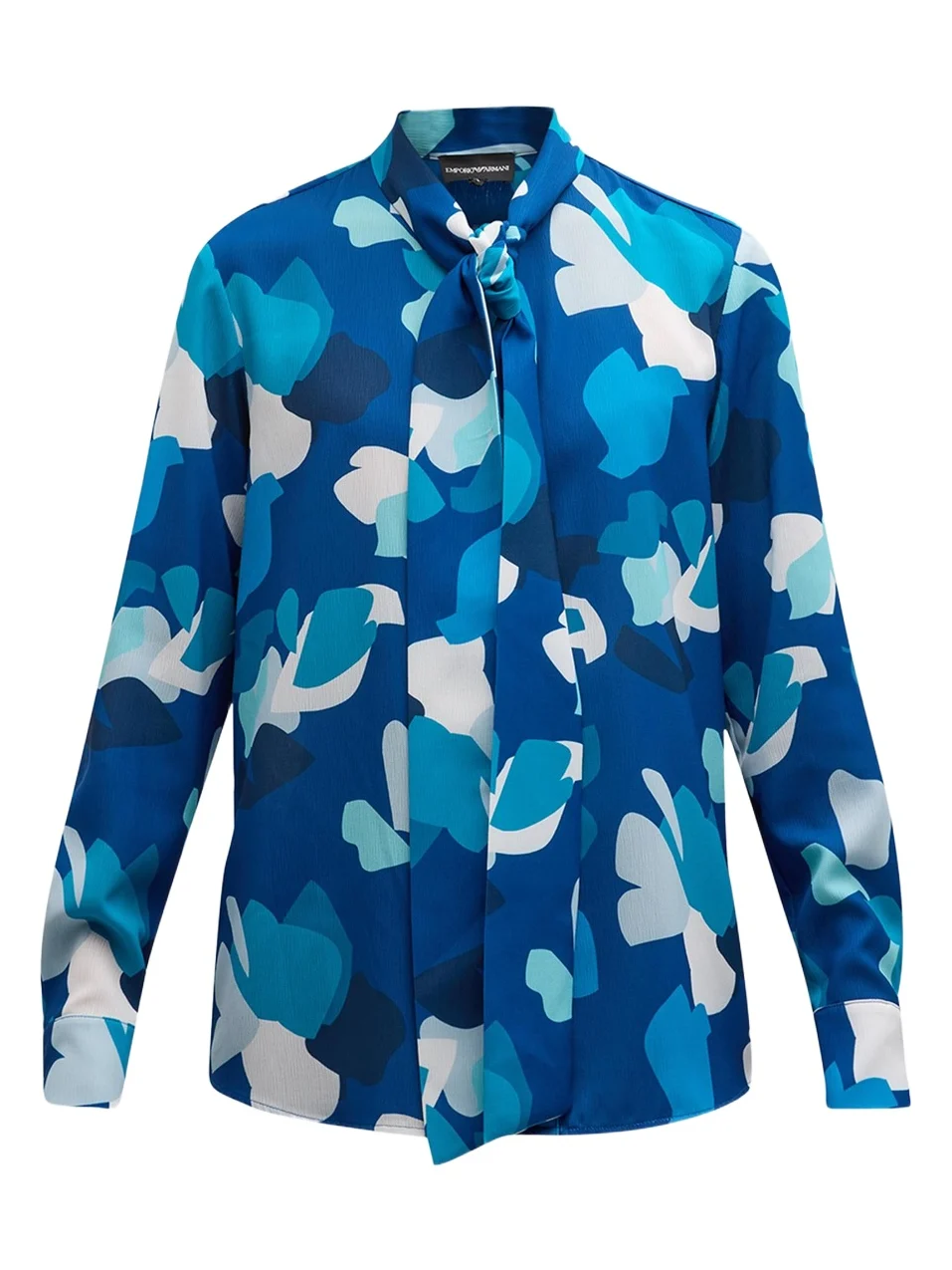 Tie-Neck Abstract-Print Crepon Blouse