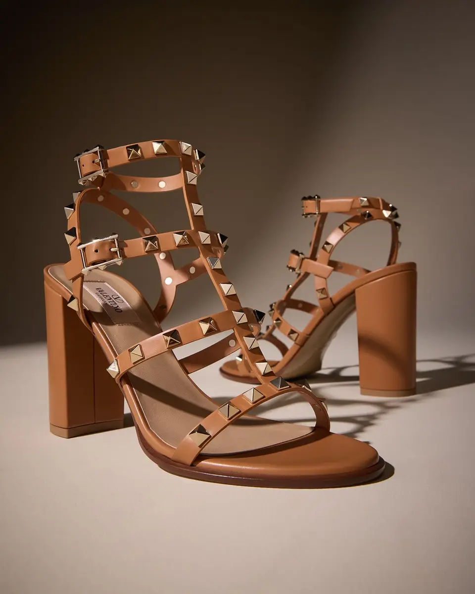 Valentino Garavani Rockstud Caged T-Strap Leather Sandals | Thumbnail 4