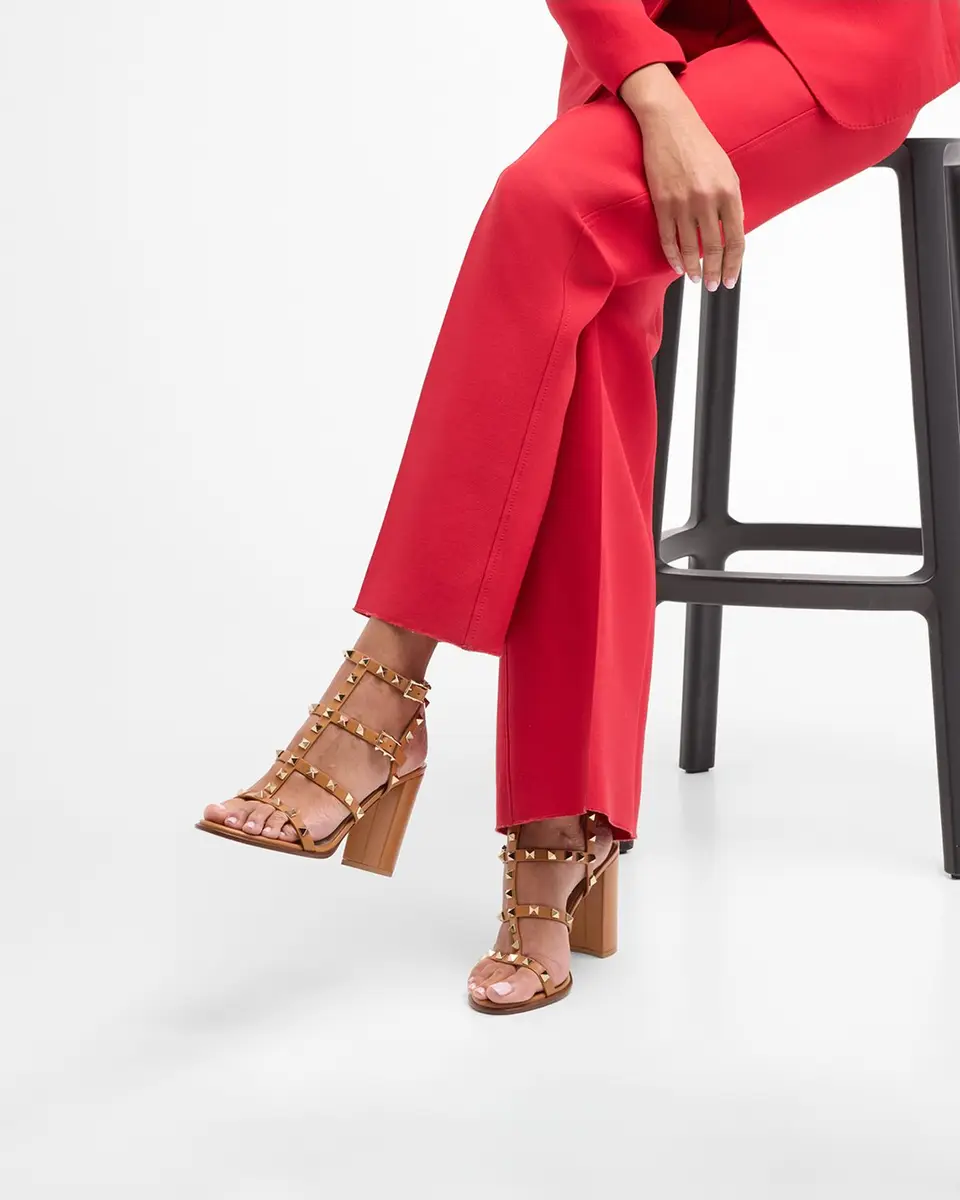 Valentino Garavani Rockstud Caged T-Strap Leather Sandals | Image 1 Valentino Garavani Rockstud Caged T-Strap Leather Sandals | Image 1