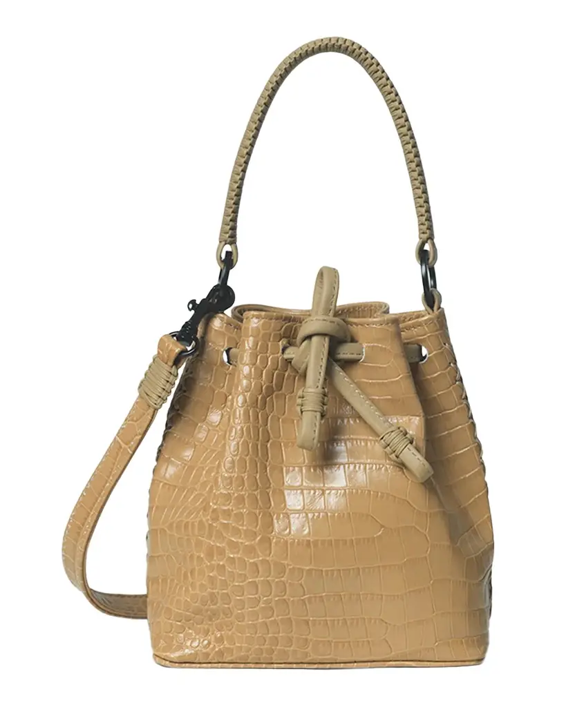 Callista Micro Croc-Embossed Drawstring Bucket Bag | Image 1 Callista Micro Croc-Embossed Drawstring Bucket Bag | Image 1
