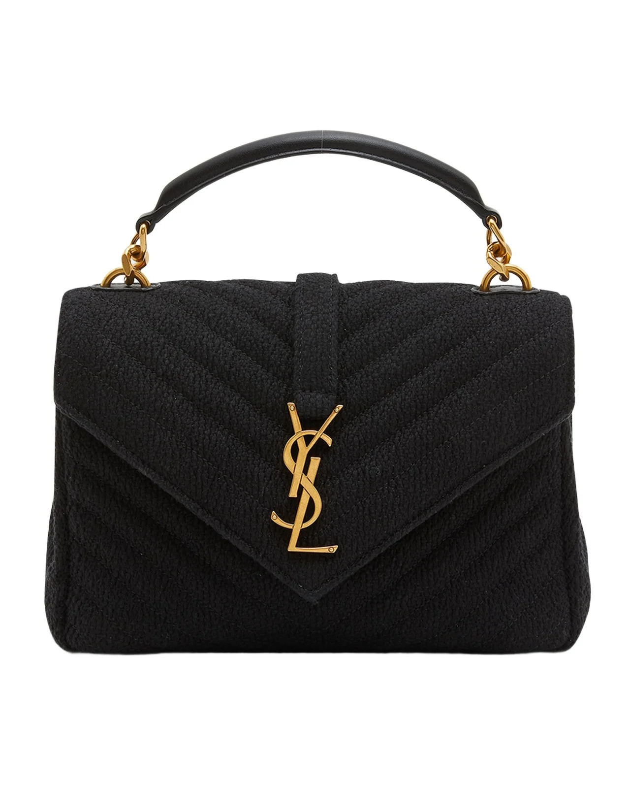 Saint Laurent College Medium Flap YSL Top Handle Bag in Quilted Tweed