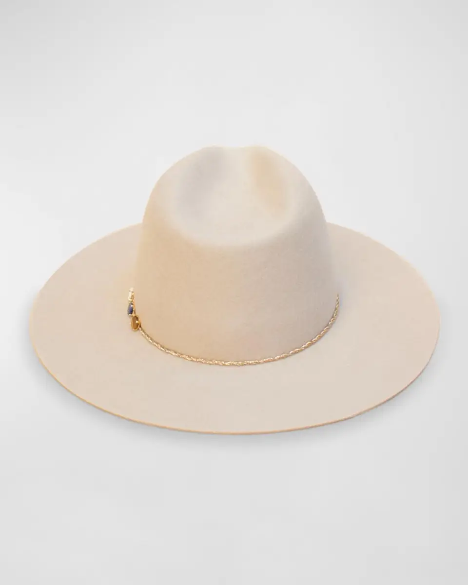 VAN PALMA Angele Merino Wool Fedora With Embellished Chain | Thumbnail 2
