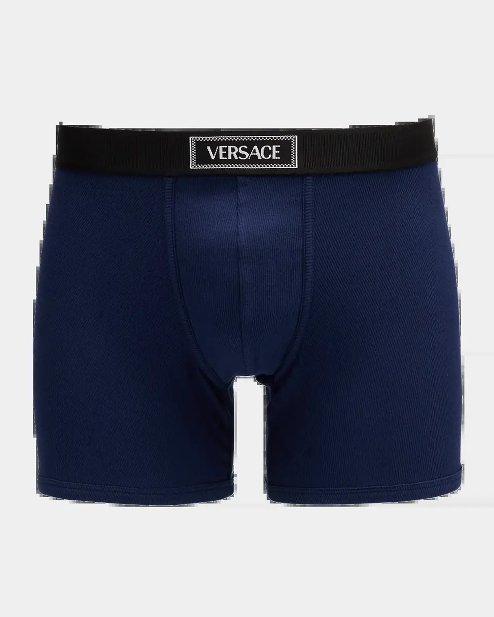 Versace Men's Ribbed Cotton Logo Boxer Briefs | Thumbnail 2