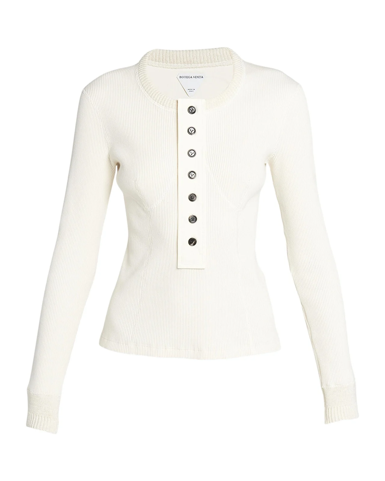 Bottega Veneta Long-Sleeve Compact Cotton Rib Jersey Henley T-Shirt
