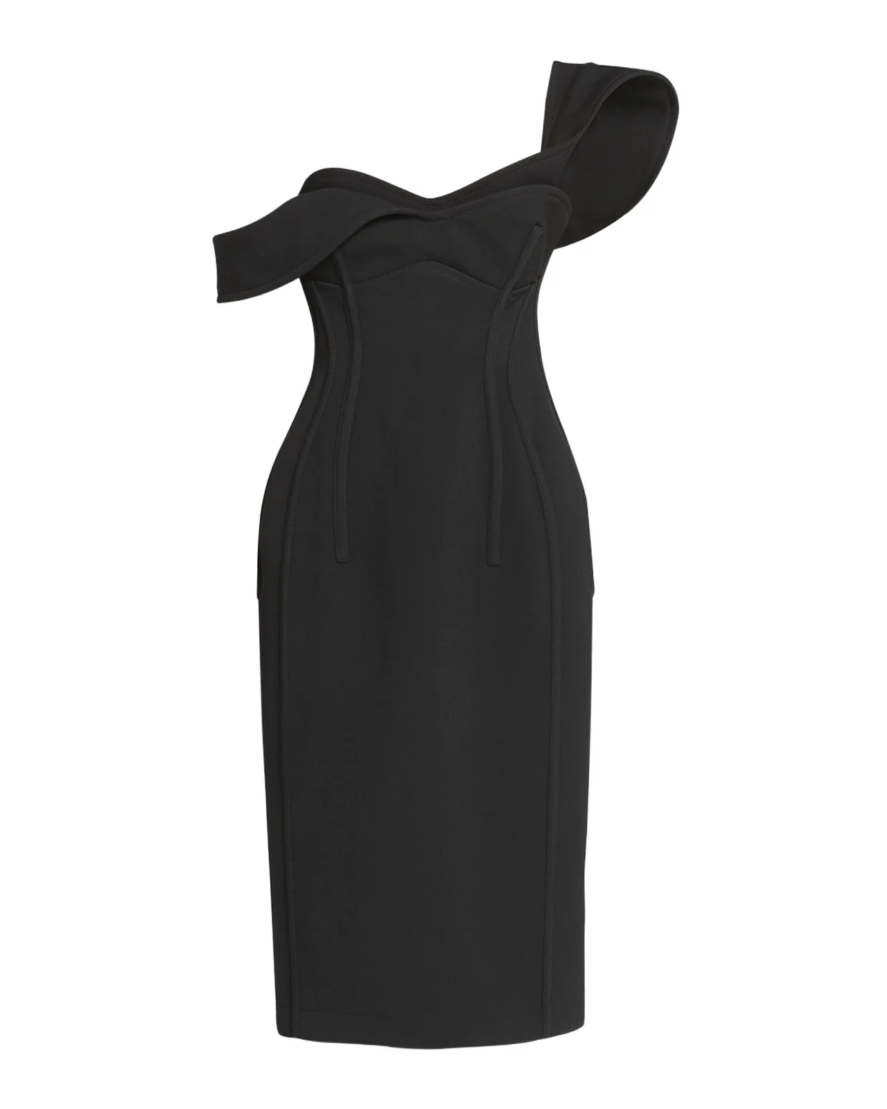 Off-The-Shoulder Bonded Wool Tricotine Midi Bustier Dress Off-The-Shoulder Bonded Wool Tricotine Midi Bustier Dress