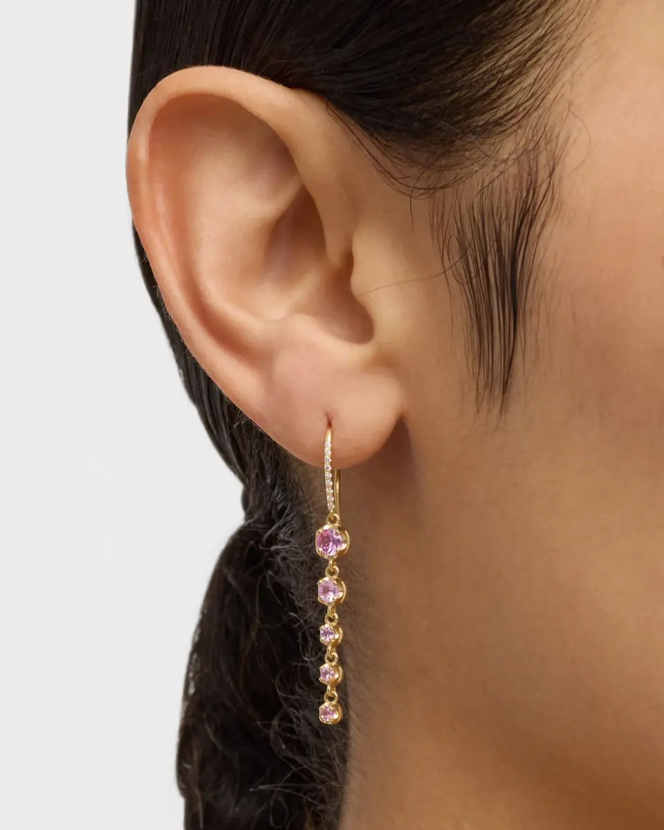 Jennifer Meyer Graduated Illusion-Set 5 Pink Sapphire Drop Earrings | Thumbnail 2