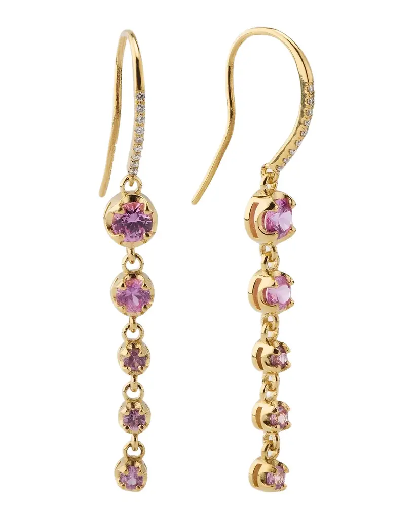 Jennifer Meyer Graduated Illusion-Set 5 Pink Sapphire Drop Earrings | Image 1 Jennifer Meyer Graduated Illusion-Set 5 Pink Sapphire Drop Earrings | Image 1
