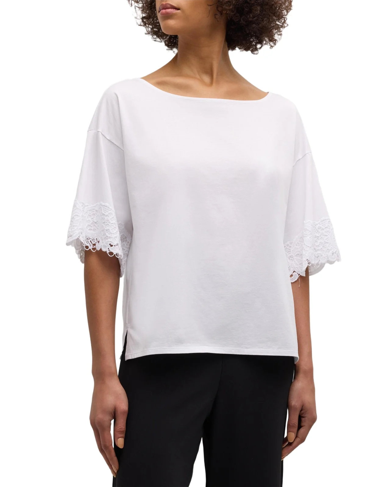 Bliss Harmony Lace-Trim Elbow-Sleeve T-Shirt Bliss Harmony Lace-Trim Elbow-Sleeve T-Shirt