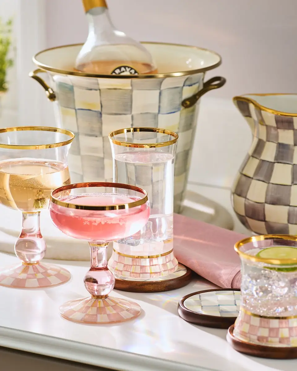 MacKenzie-Childs Rosy Check Wine Glass | Thumbnail 4