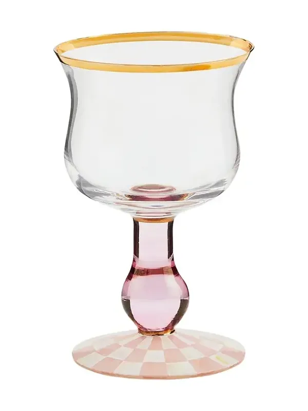 MacKenzie-Childs Rosy Check Wine Glass