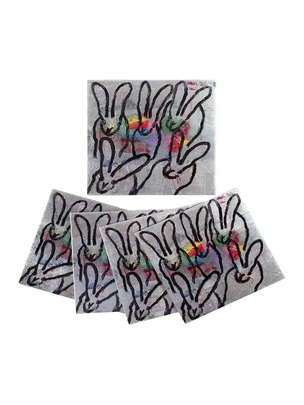 Hunt Slonem Color Burst Bunnies Coasters, Set of 4