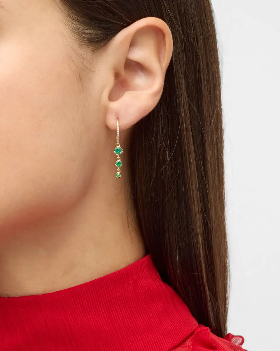 Jennifer Meyer 3 Graduated Illusion-Set Emerald Drop Earrings | Thumbnail 2 Jennifer Meyer 3 Graduated Illusion-Set Emerald Drop Earrings | Thumbnail 2