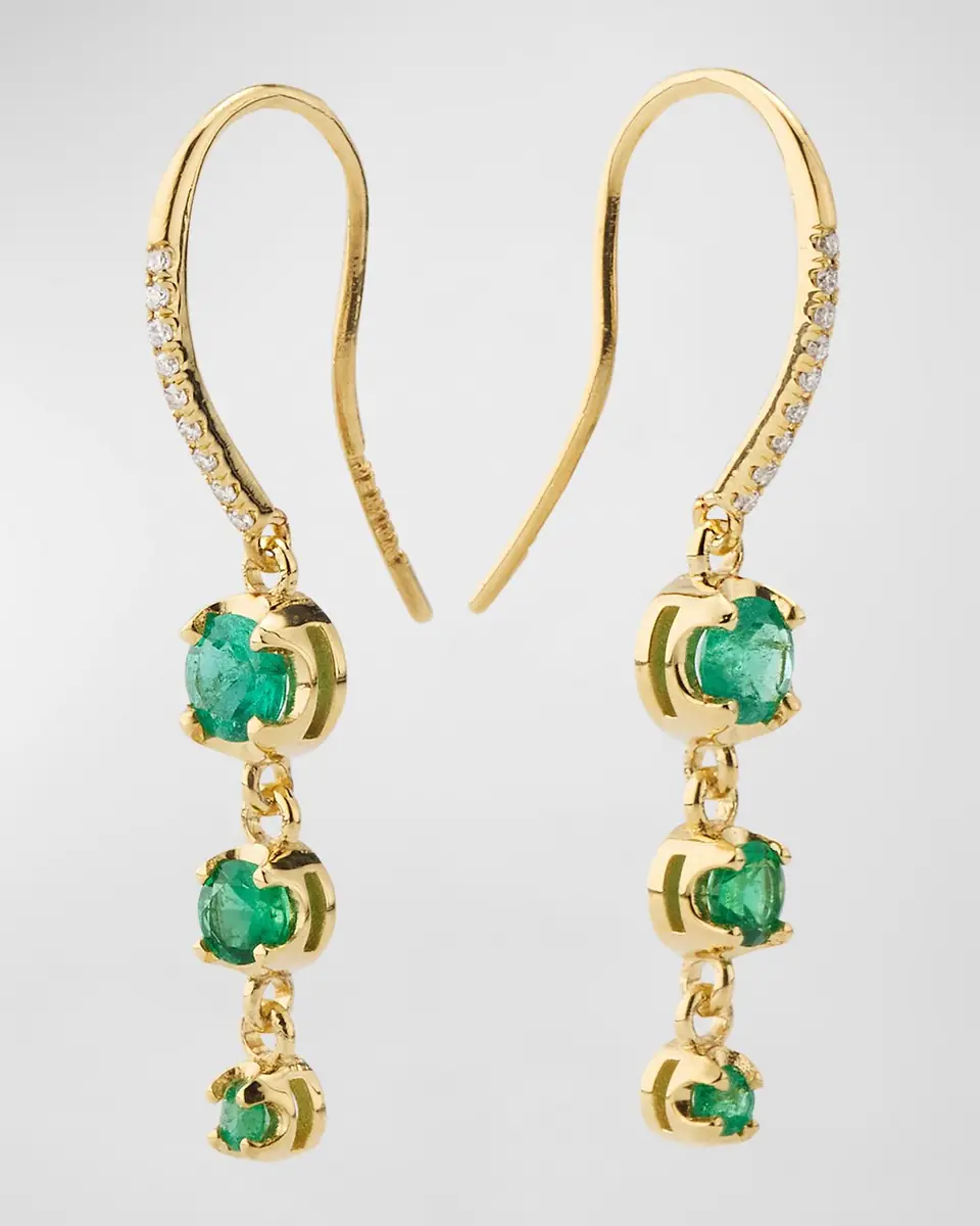 Jennifer Meyer 3 Graduated Illusion-Set Emerald Drop Earrings | Thumbnail 3 Jennifer Meyer 3 Graduated Illusion-Set Emerald Drop Earrings | Thumbnail 3