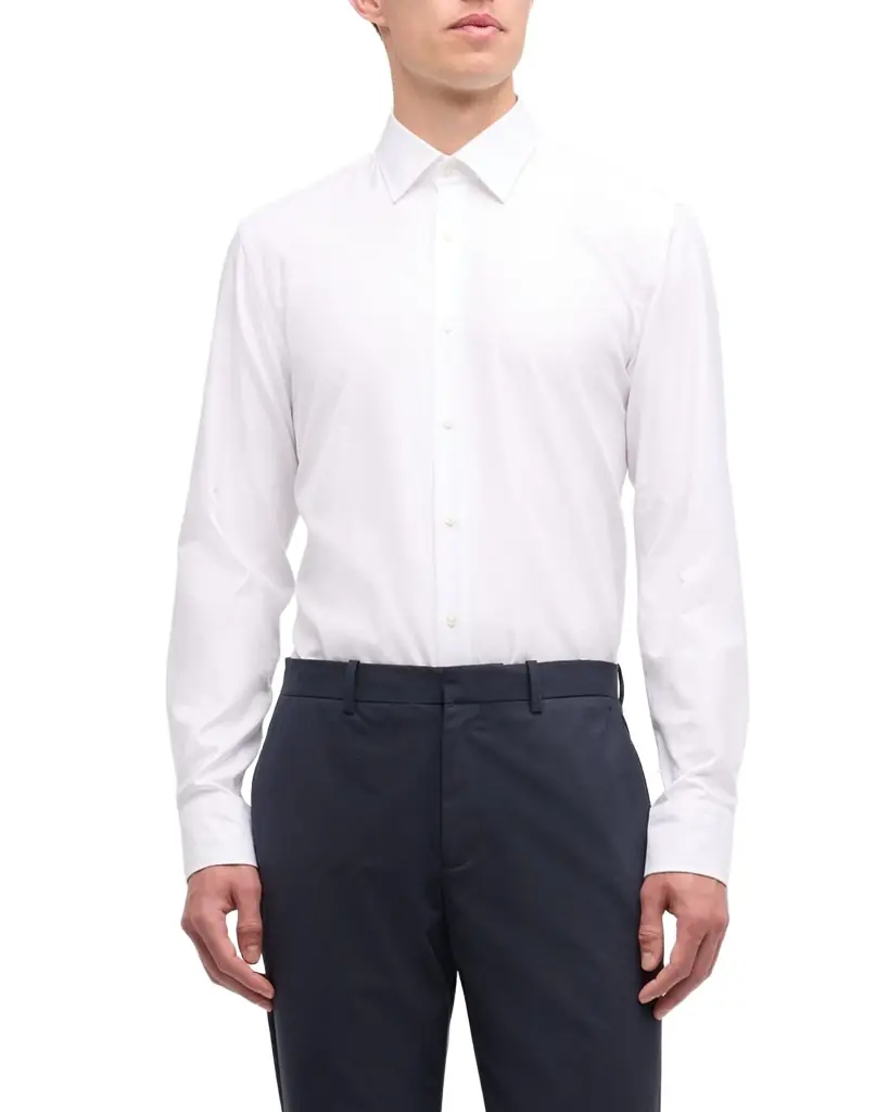 BOSS Men's Slim-Fit Textured Organic Cotton Dress Shirt | Image 1 BOSS Men's Slim-Fit Textured Organic Cotton Dress Shirt | Image 1