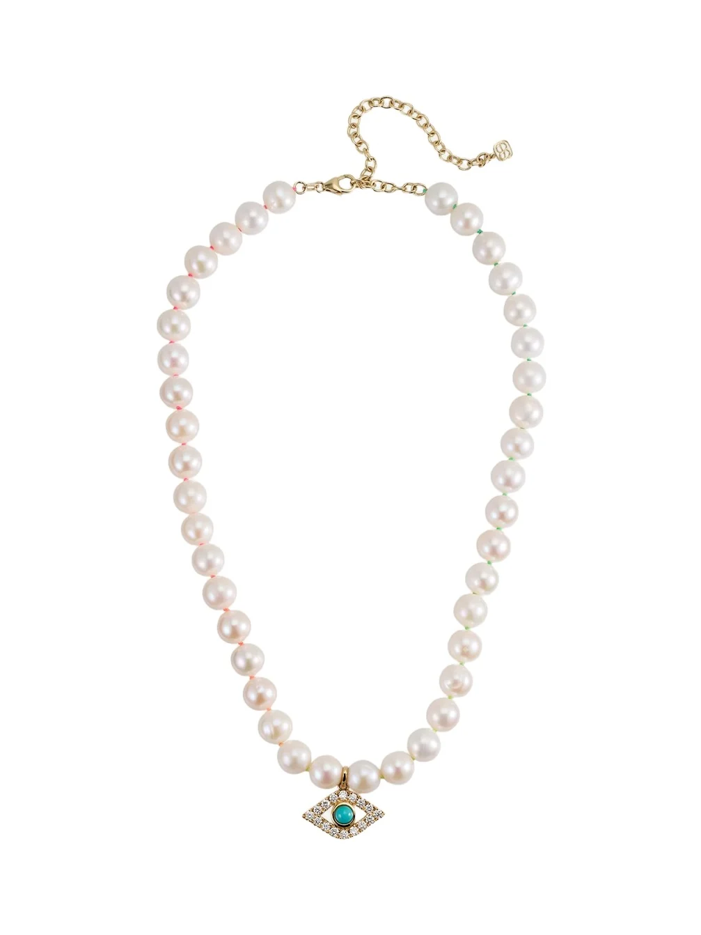 Sydney Evan 14K Large Turquoise Evil Eye Charm on Freshwater Pearl Necklace