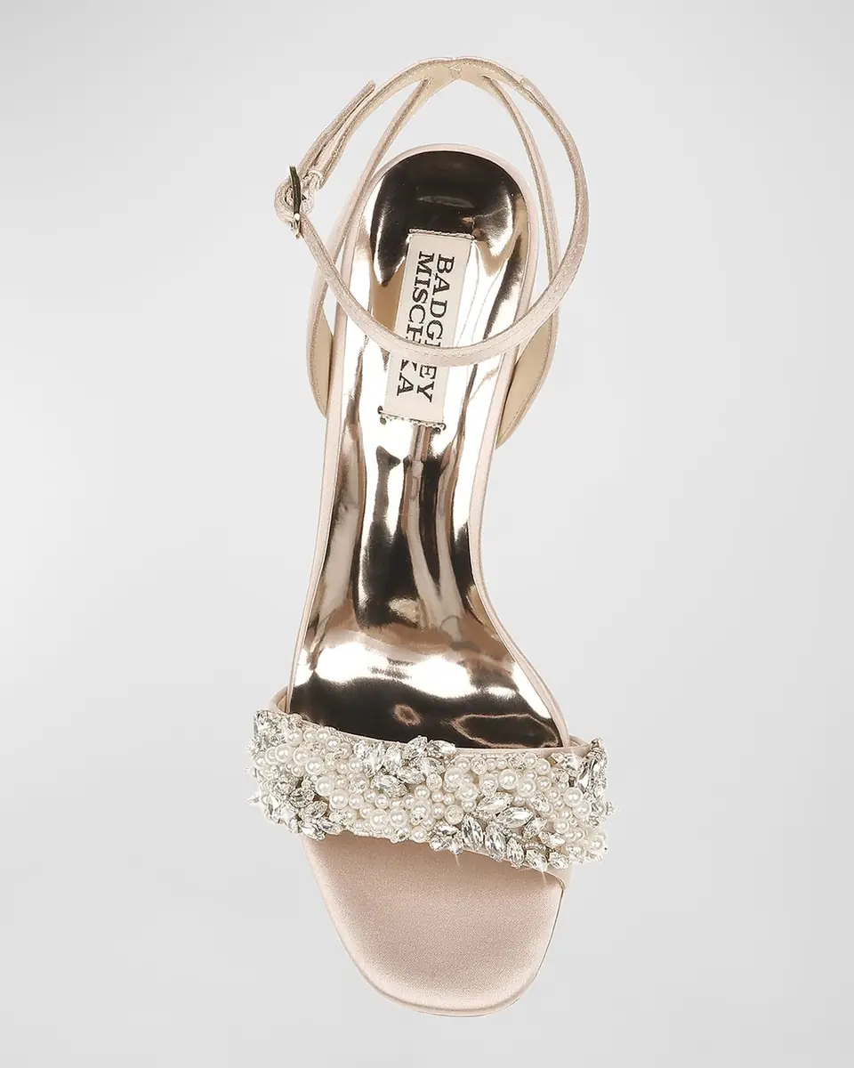 BADGLEY MISCHKA Clara Embellished Satin Cocktail Sandals | Thumbnail 3