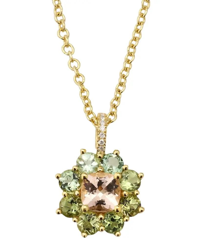 Jennifer Meyer Small Mint Tourmaline and Morganite Flower Pendant Necklace | Image 1 Jennifer Meyer Small Mint Tourmaline and Morganite Flower Pendant Necklace | Image 1